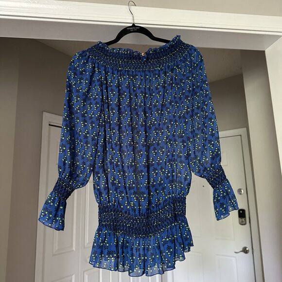 Tory Burch Casual Off The Shoulder Top Size 4 Navy Blue - Semi Sheer Blouse - Picture 1 of 8